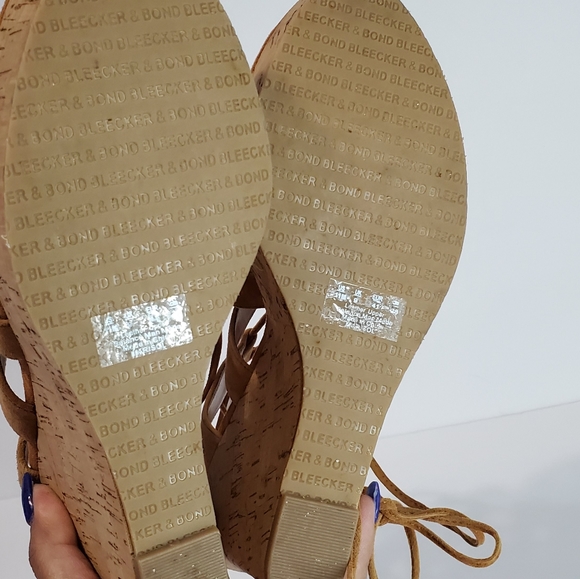 Bleecker & Bond Tan Lace Up Wedge Sandals - Picture 7 of 8